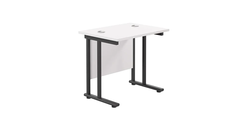 Office Hippo Heavy Duty Rectangular Cantilever Office Desk, Home Office Desk, Office Table, Integrated Cable Ports, PC Desk For Office or Home, 5 Yr Wty - Black Frame/White Top, 80cm x 60cm - Image 1