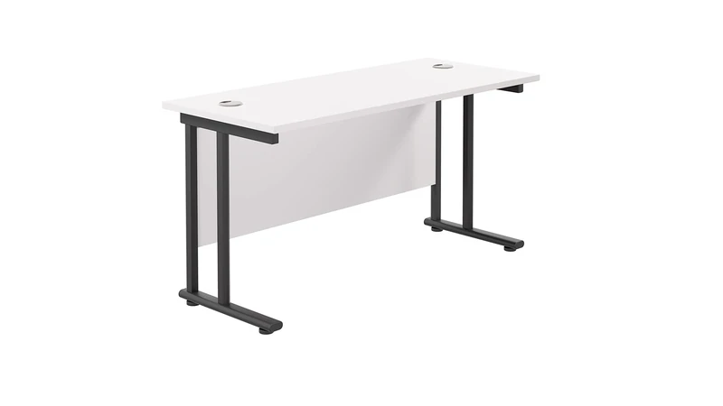 Office Hippo Heavy Duty Rectangular Cantilever Office Desk, Home Office Desk, Office Table, Integrated Cable Ports, PC Desk For Office or Home, 5 Yr Wty - Black Frame/White Top, 140cm x 60cm