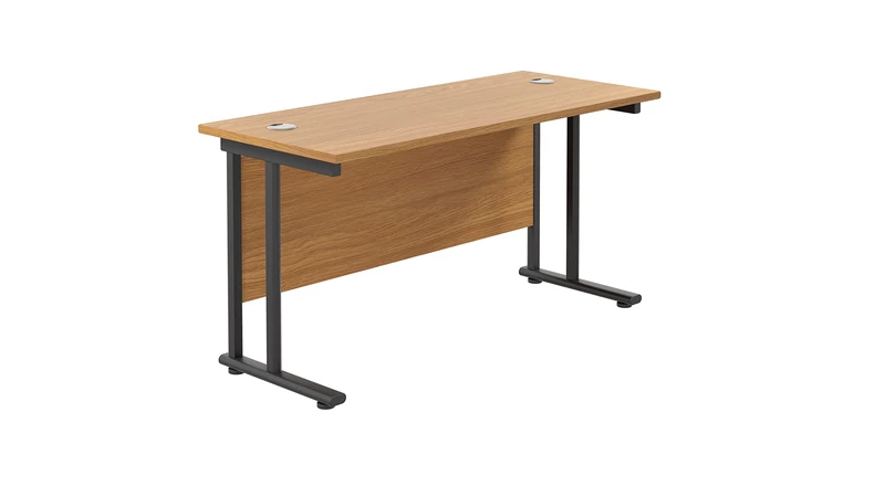 Office Hippo Heavy Duty Rectangular Cantilever Office Desk, Home Office Desk, Office Table, Integrated Cable Ports, PC Desk For Office or Home, 5 Yr Wty - Black Frame/Oak Top, 140cm x 60cm