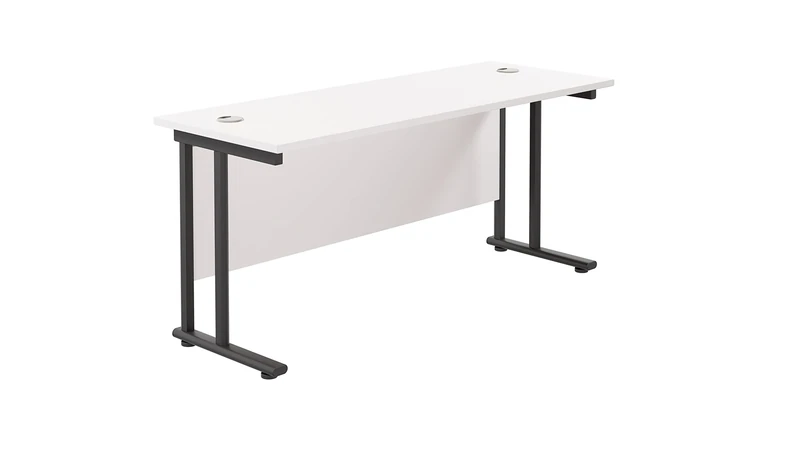 Office Hippo Heavy Duty Rectangular Cantilever Office Desk, Home Office Desk, Office Table, Integrated Cable Ports, PC Desk For Office or Home, 5 Yr Wty - Black Frame/White Top, 180cm x 60cm