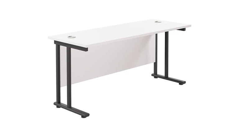 Office Hippo Heavy Duty Rectangular Cantilever Office Desk, Home Office Desk, Office Table, Integrated Cable Ports, PC Desk For Office or Home, 5 Yr Wty - Black Frame/White Top, 160cm x 60cm