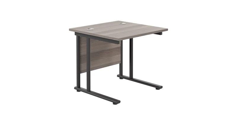 Office Hippo Heavy Duty Rectangular Cantilever Office Desk, Home Office Desk, Office Table, Integrated Cable Ports, PC Desk For Office or Home, 5 Yr Wty - Black Frame/Grey Oak Top, 80cm x 80cm