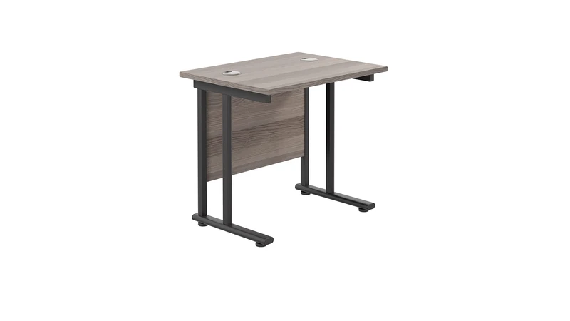 Office Hippo Heavy Duty Rectangular Cantilever Office Desk, Home Office Desk, Office Table, Integrated Cable Ports, PC Desk For Office or Home, 5 Yr Wty - Black Frame/Grey Oak Top, 80cm x 60cm