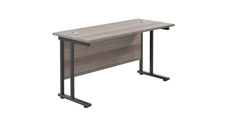 Office Hippo Heavy Duty Rectangular Cantilever Office Desk, Home Office Desk, Office Table, Integrated Cable Ports, PC Desk For Office or Home, 5 Yr Wty - Black Frame/Grey Oak Top, 140cm x 60cm