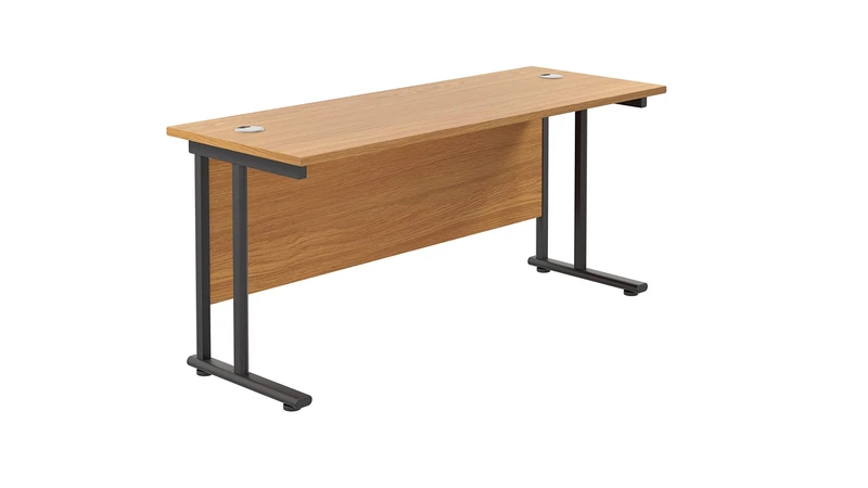 Office Hippo Heavy Duty Rectangular Cantilever Office Desk, Home Office Desk, Office Table, Integrated Cable Ports, PC Desk For Office or Home, 5 Yr Wty - Black Frame/Oak Top, 160cm x 60cm