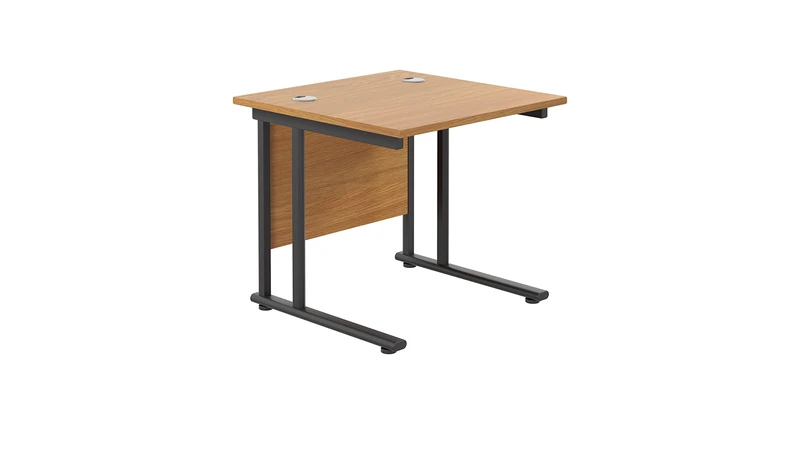 Office Hippo Heavy Duty Rectangular Cantilever Office Desk, Home Office Desk, Office Table, Integrated Cable Ports, PC Desk For Office or Home, 5 Yr Wty - Black Frame/Oak Top, 80cm x 80cm - Image 1