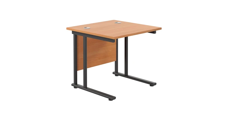 Office Hippo Heavy Duty Rectangular Cantilever Office Desk, Home Office Desk, Office Table, Integrated Cable Ports, PC Desk For Office or Home, 5 Yr Wty - Black Frame/Beech Top, 80cm x 80cm