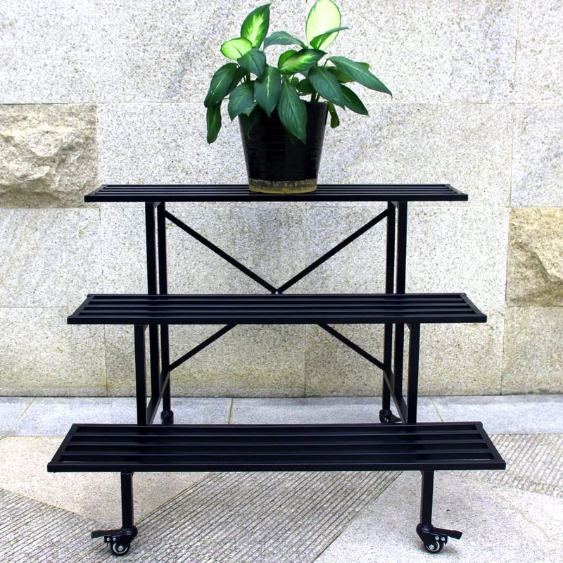 3 Tier Mobile Plant Stand Heavy Duty Metal Plant Stand with Wheels for Indoor Outdoor Greenhouse Garden Patio Balcony