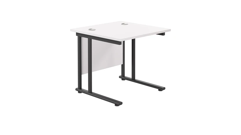 Office Hippo Heavy Duty Rectangular Cantilever Office Desk, Home Office Desk, Office Table, Integrated Cable Ports, PC Desk For Office or Home, 5 Yr Wty - Black Frame/White Top, 80cm x 80cm