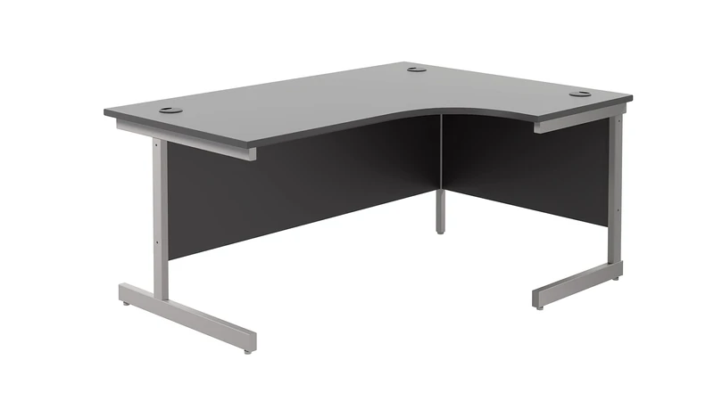 Office Hippo Heavy Duty Office Desk, Right Corner Desk, Strong & Reliable Workstation, Office Table With Integrated Cable Ports, PC Desk For Office or Home - Black Top / Silver Frame