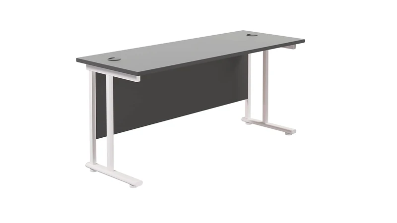 Office Hippo Heavy Duty Rectangular Cantilever Office Desk, Home Office Desk, Office Table, Integrated Cable Ports, PC Desk For Office or Home, 5 Yr Wty - White Frame/Black Top, 180cm x 60cm