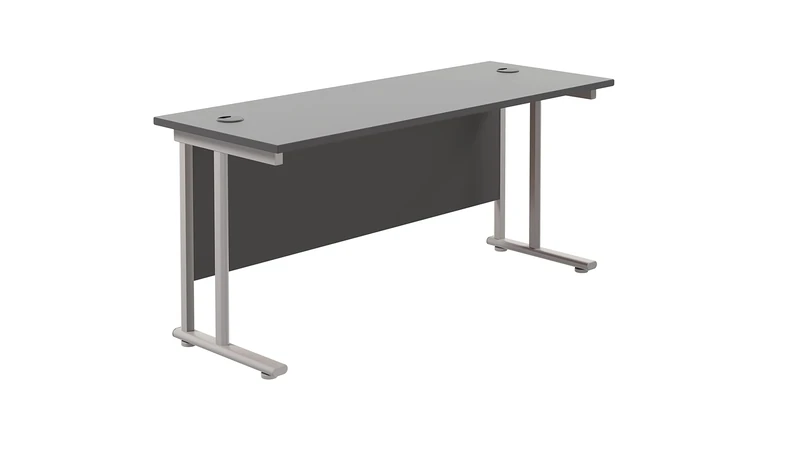 Office Hippo Heavy Duty Rectangular Cantilever Office Desk, Home Office Desk, Office Table, Integrated Cable Ports, PC Desk For Office or Home, 5 Yr Wty - Silver Frame/Black Top, 160cm x 60cm