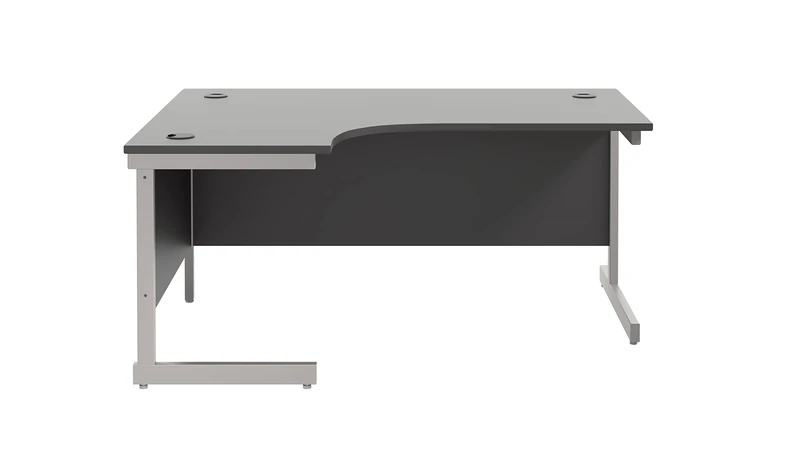 Office Hippo Heavy Duty Office Desk, Left Corner Desk, Strong & Reliable Workstation, Office Table With Integrated Cable Ports, PC Desk For Office or Home - Black Top / Silver Frame