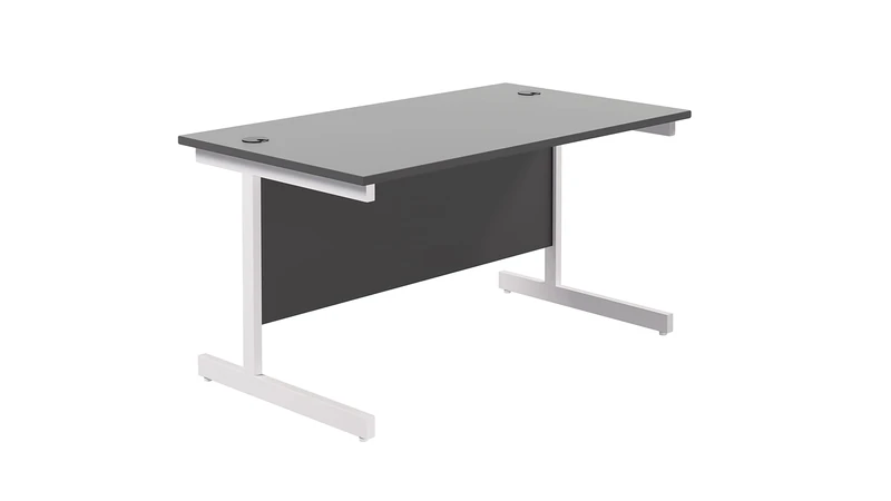 Office Hippo Heavy Duty Office Desk, Home Office Table - Cantilever, Rectangular Design, Integrated Cable Ports, PC Desk for Office/Home - 5 Yr Warranty (White Frame/Black Top, 140cm x 80cm)