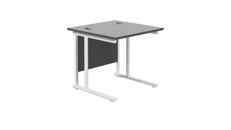 Office Hippo Heavy Duty Rectangular Cantilever Office Desk, Home Office Desk, Office Table, Integrated Cable Ports, PC Desk For Office or Home, 5 Yr Wty - White Frame/Black Top, 80cm x 80cm