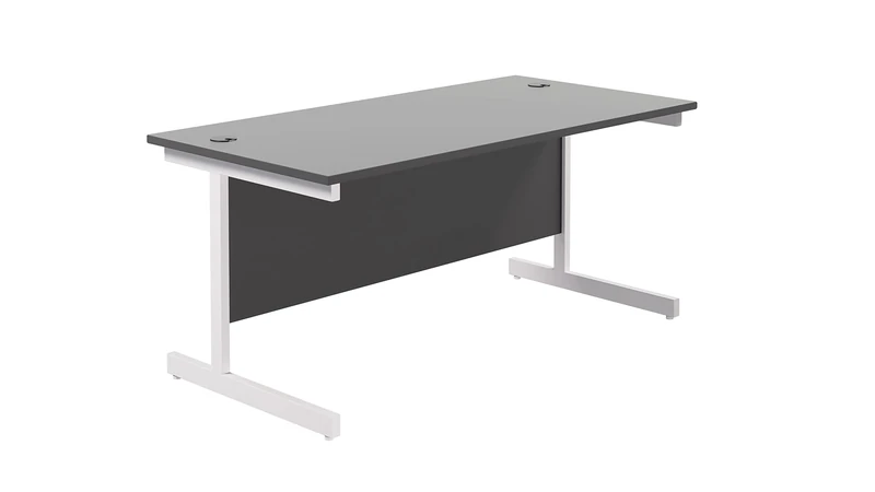 Office Hippo Heavy Duty Rectangular Cantilever Office Desk, Home Office Desk, Office Table + Integrated Cable Ports, PC Desk For Office or Home, 5 Yr Wty - White Frame/Black Top, 180cm x 80cm