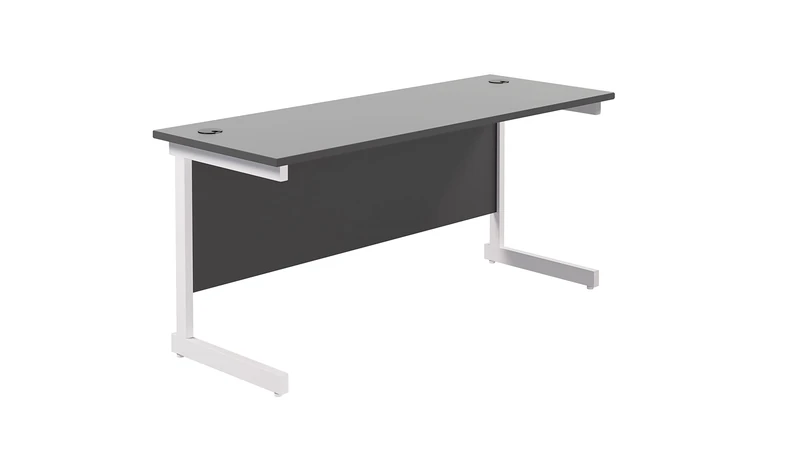 Office Hippo Heavy Duty Rectangular Cantilever Desk, Home Office Table With Integrated Cable Ports, PC Desk for Work or Home, 5 Yr Warranty - White Frame/Black Top, 160cm x 60cm