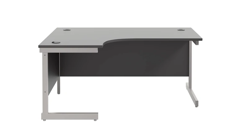 Office Hippo Heavy Duty Office Desk, Left Corner Desk, Strong & Reliable Workstation, Office Table With Integrated Cable Ports, PC Desk For Office or Home - Black Top / Silver Frame