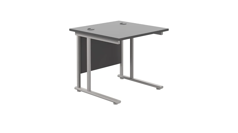 Office Hippo Heavy Duty Rectangular Cantilever Office Desk, Home Office Desk, Office Table, Integrated Cable Ports, PC Desk For Office or Home, 5 Yr Wty - Silver Frame/Black Top, 80cm x 80cm