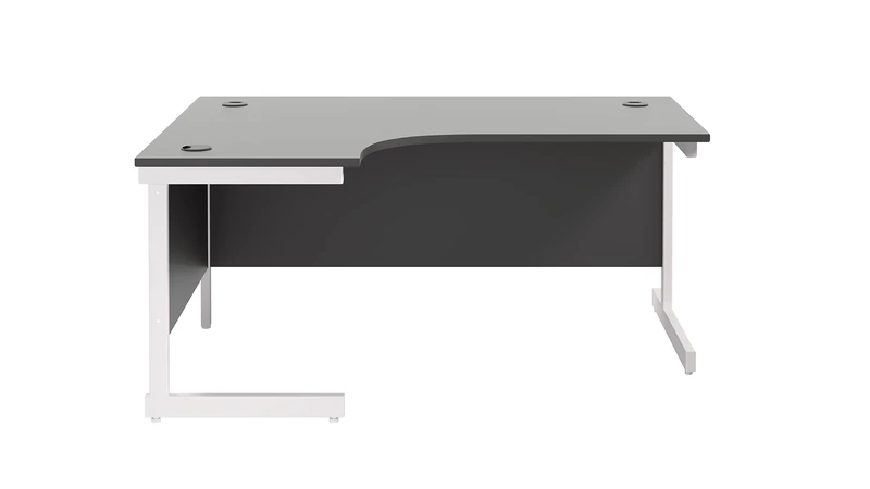 Office Hippo Heavy Duty Office Desk, Left Corner Desk, Strong & Reliable Workstation, Office Table With Integrated Cable Ports, PC Desk For Office or Home - Black Top / White Frame