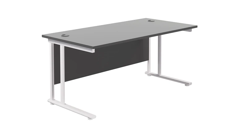 Office Hippo Heavy Duty Rectangular Cantilever Office Desk, Home Office Desk, Office Table, Integrated Cable Ports, PC Desk For Office or Home, 5 Yr Wty - White Frame/Black Top, 180cm x 80cm