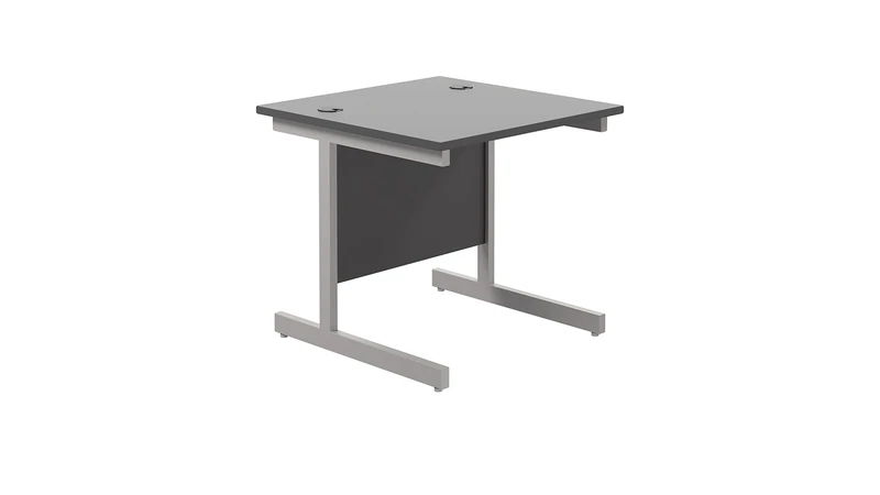 Office Hippo Heavy Duty Rectangular Cantilever Desk, Home Office Table + Integrated Cable Ports, PC Desk For Office or Home, 5 Yr Wty - Silver/Black, 80cm x 80cm
