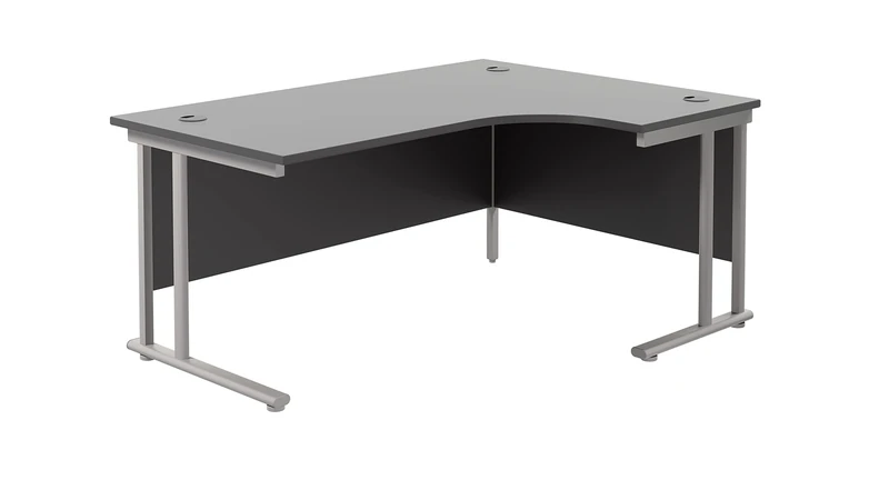 Office Hippo - L Shaped Office Desk 160 x 120cm. Large Corner Computer Desk For Home Office With Integrated Cable Ports, Ideal For Work, Study, Gaming And Hobby Workstation (Black/Silver)