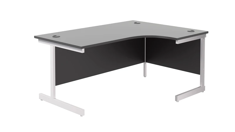 Office Hippo Heavy Duty Office Desk, Right Corner Desk, Strong & Reliable Workstation, Office Table With Integrated Cable Ports, PC Desk For Office or Home - Black Top / White Frame