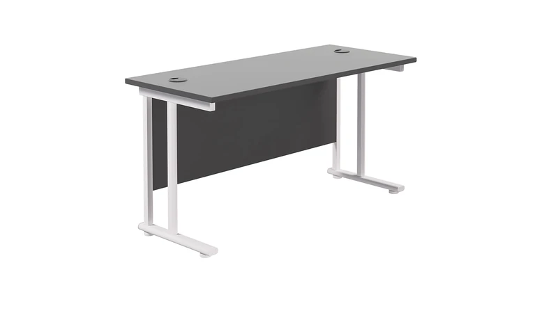 Office Hippo Heavy Duty Rectangular Cantilever Office Desk, Home Office Desk, Office Table, Integrated Cable Ports, PC Desk For Office or Home, 5 Yr Wty - White Frame/Black Top, 120cm x 60cm
