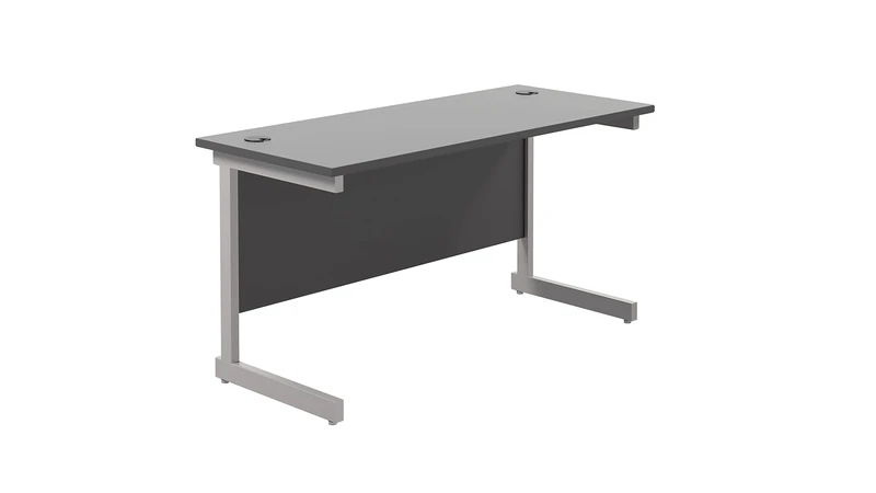 Office Hippo Heavy Duty Rectangular Cantilever Desk, Home Office Table + Integrated Cable Ports, PC Desk For Home or Office, 120cm x 60cm - Silver Frame/Black Top