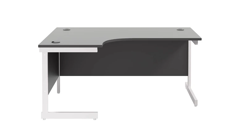 Office Hippo Heavy Duty Office Desk, Left Corner Desk, Strong & Reliable Workstation, Office Table With Integrated Cable Ports, PC Desk For Office or Home - Black Top / White Frame