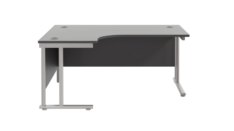 Office Hippo - L Shaped Office Desk 160 x 120cm. Large Corner Computer Desk For Home Office With Integrated Cable Ports, Ideal For Work, Study, Gaming And Hobby Workstation (Black/Silver)