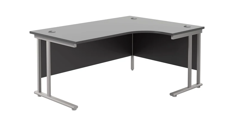 Office Hippo - L Shaped Office Desk 180 x 120cm. Large Corner Computer Desk For Home Office With Integrated Cable Ports, Ideal For Work, Study, Gaming And Hobby Workstation (Black/Silver)