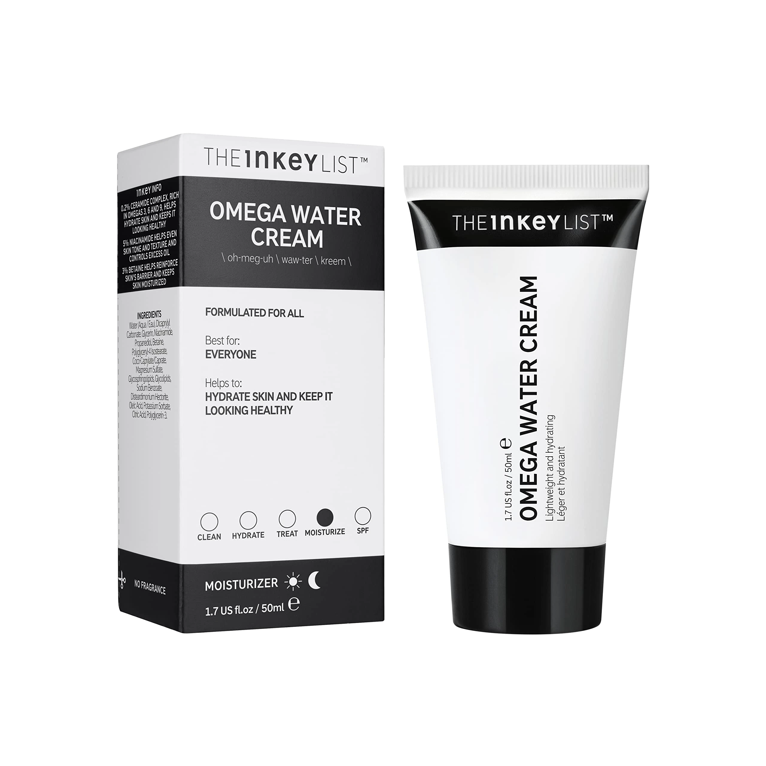 The INKEY List Omega Water Cream 50ml, Oil-Free Face Moisturiser, Lightweight Gel, Vegan Friendly Skincare, Suitable For Blemish Prone Skin