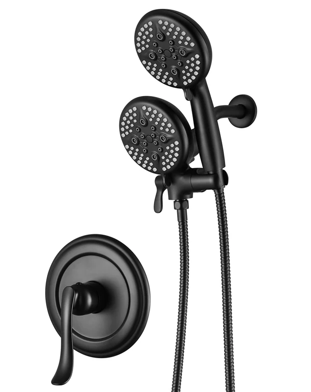 Shower System with Handheld Showerhead & Rain Shower Combo Faucet Set, Dual 2 in 1 Shower Faucet, 3-Way Water Diverter in All Matte Black