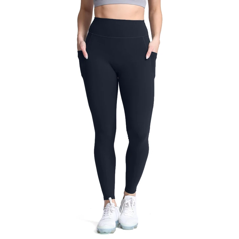 Aoxjox Trinity High Waisted Yoga Pants with Pockets for Women Tummy Control Cross-Waist Crossover Workout Leggings, B Black (Regular Waistband), S