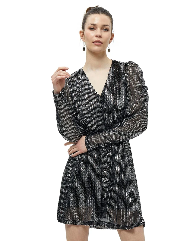 Desires Women's Sequin Ls Mini Silber UK | Autumn Dresses | Size M, 9811P Silver Print, M