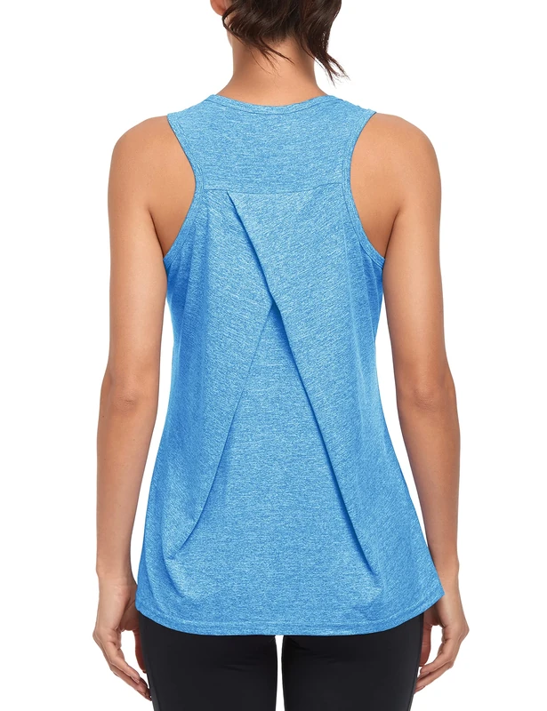 Workout Tank Tops for Women Gym Athletic Sleeveless Running Tops Yoga Shirts Racerback Sport Vest (Blue, S)
