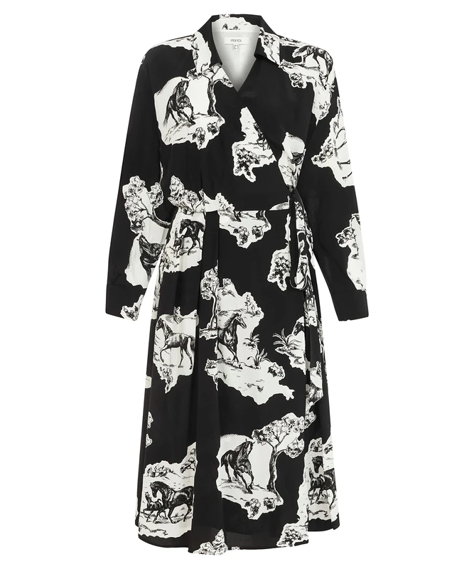 IPEKYOL Women's Horse Pattern Dress, Black, 34