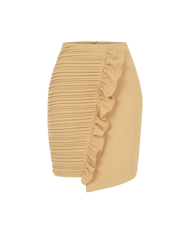 IPEKYOL Women's Draped Mini Skirt, Natural, 16