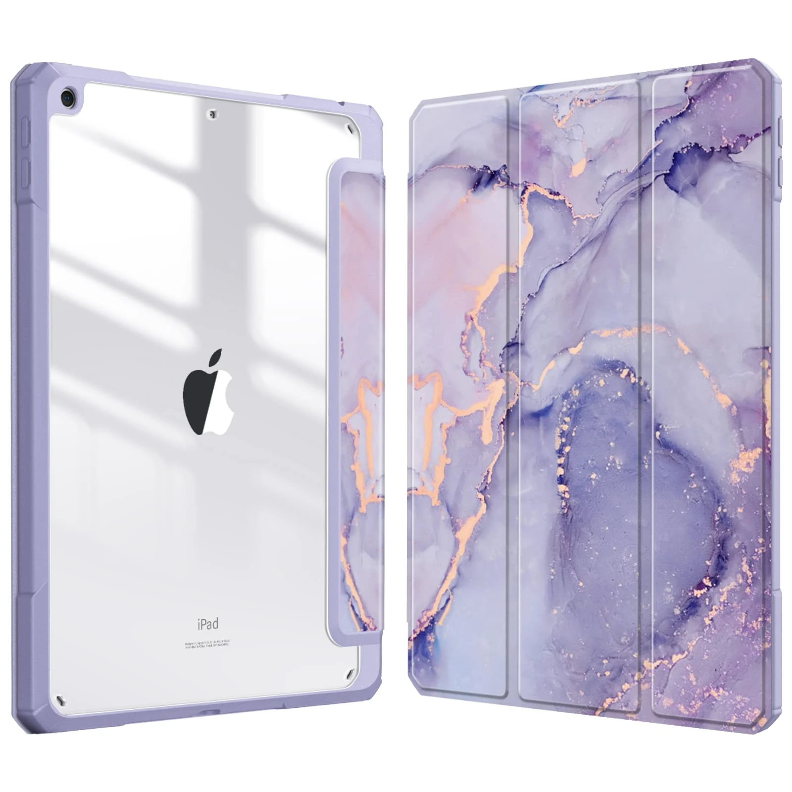 FINTIE Hybrid Case Compatible with iPad 9th / 8th / 7th Generation (2021/2020/2019) 10.2 inch - Shockproof Cover with Clear Back Shell w/Pencil Holder, Auto Wake/Sleep, Purple Marble