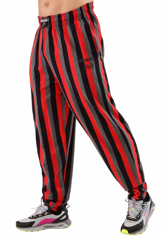 Big SAM Sportswear Company Men's Baggy Pants Loose Fit Stripped Gym Workout Sweatpants with Pockets, Red, 3X-Large