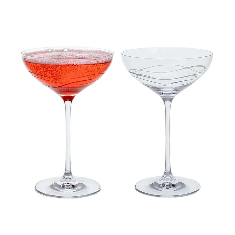Dartington Crystal Twilight Cocktail Saucer, Set of 2 | Crystal | 185mm | 330ml | A Simple Swirling Design Wraps Around This Contemporary Cocktail Saucer| Gift for Family or Friends - Image 1