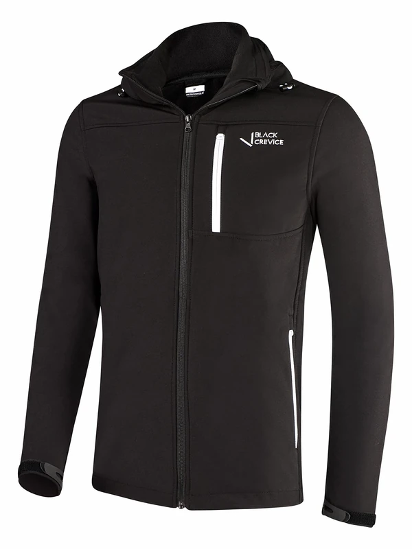 Black Crevice Men's Hooded Softshell Jacket, Black/White, S - Image 1