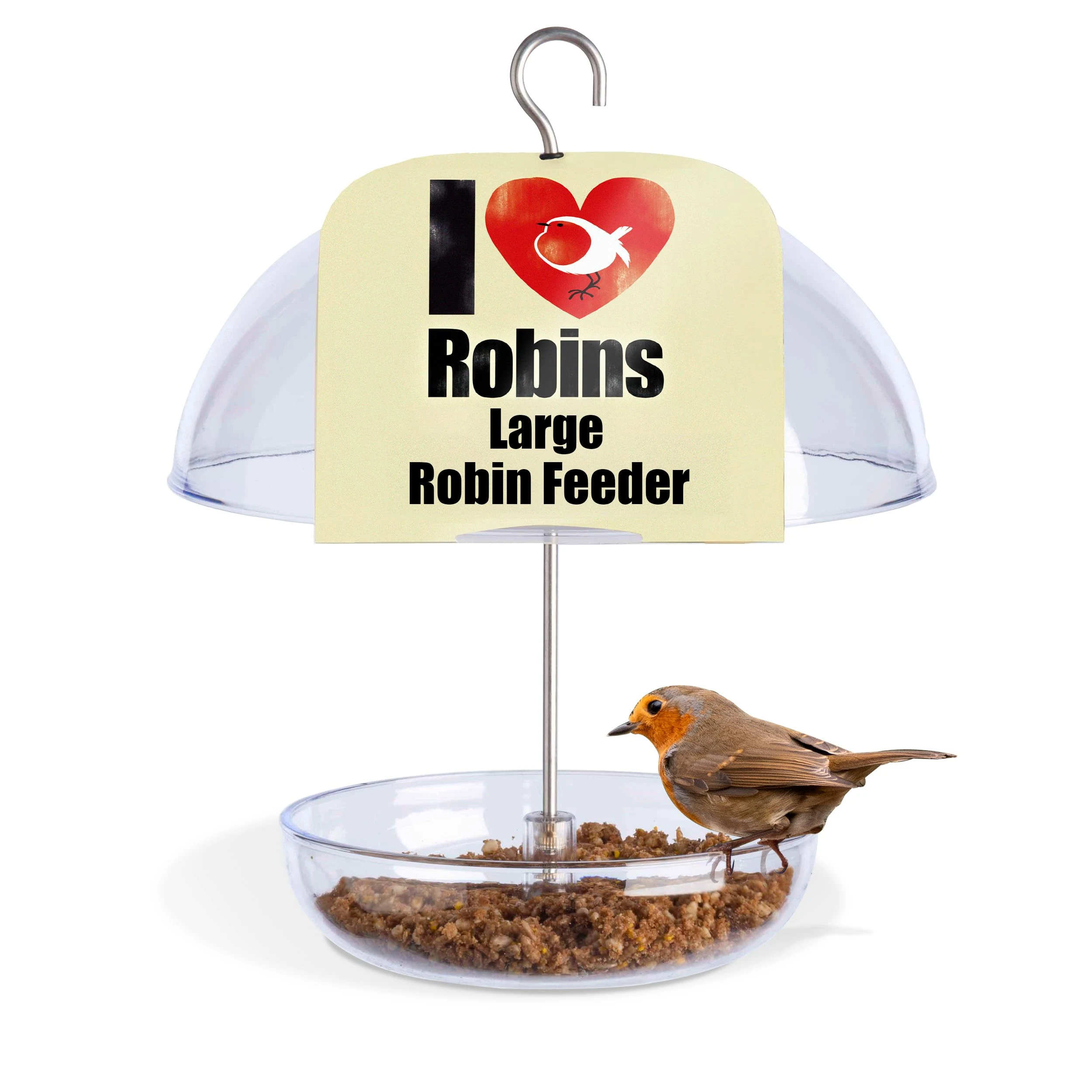 Clear Hanging Bird Feeders For Small Birds - Jacobi Jayne® I Love Robins® Bird Feeder - Attracts Small Garden Birds. HangIng Bird seed Feeder Perfect For Seed Mixes And Mealworms.