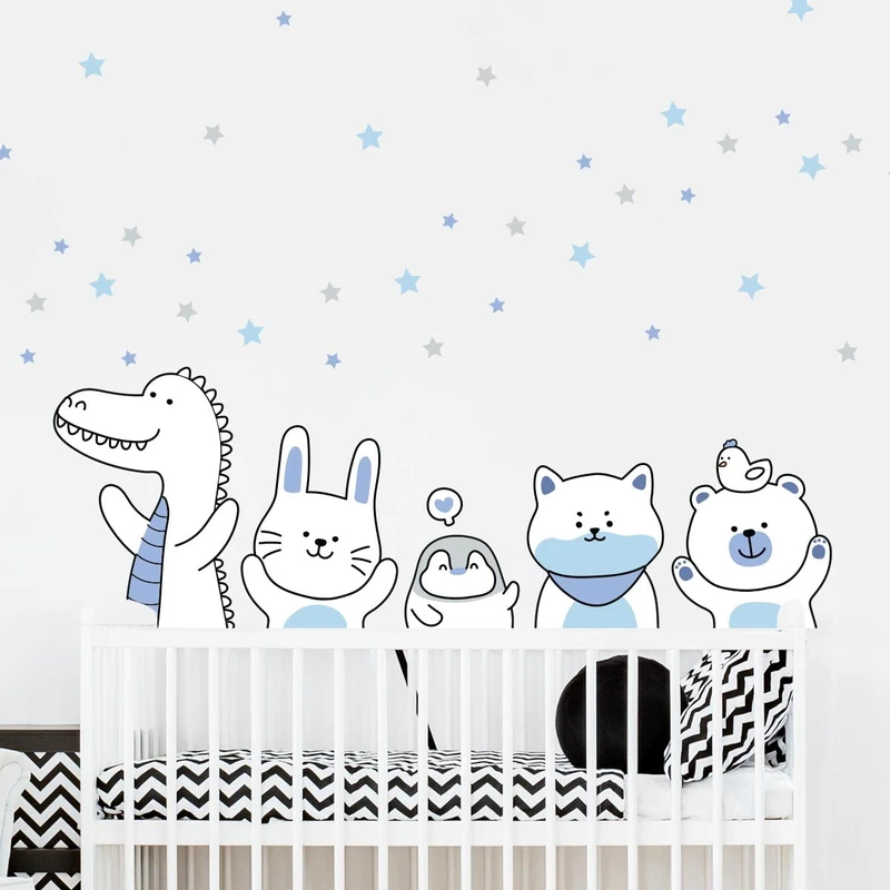 Children's Wall Stickers - Baby Room Decoration - Children's Wall Stickers - Scandinavian Wall Stickers - Cute Circus Animals - H60 x L90 cm