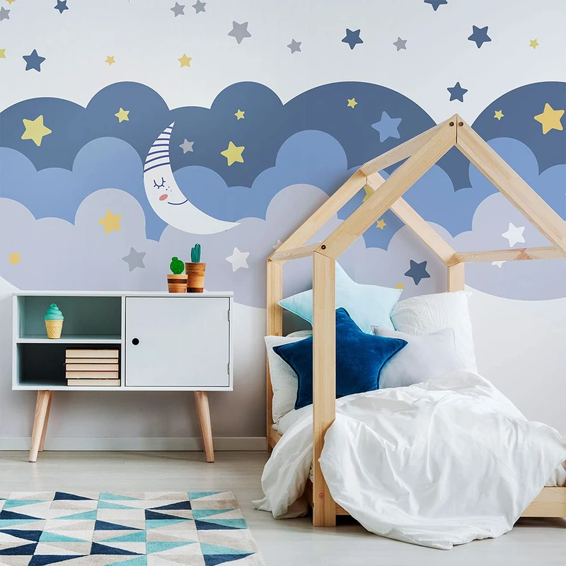 Children's Wall Stickers - Baby Room Decoration - Children's Wall Stickers - Scandinavian Wall Stickers - Giant Cloud, Stars and Moon - H80 x L120 cm