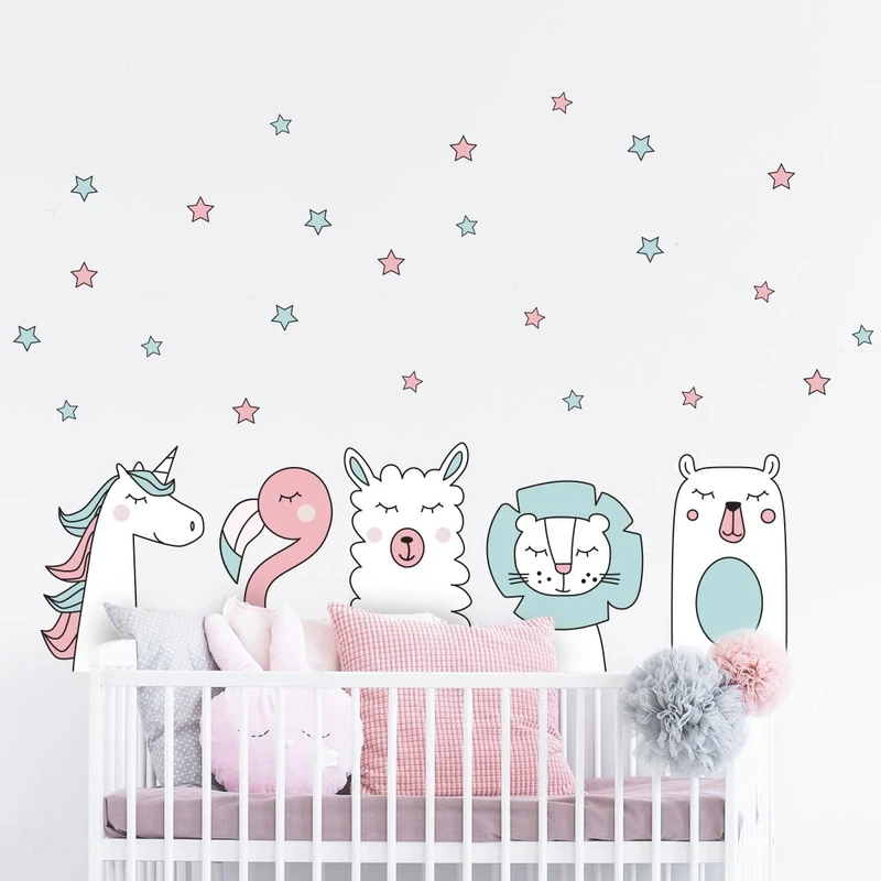 Children's Wall Stickers - Baby Room Decoration - Children's Wall Stickers - Scandinavian Wall Stickers - Large Animals Wall Stickers - H60 x L90 cm