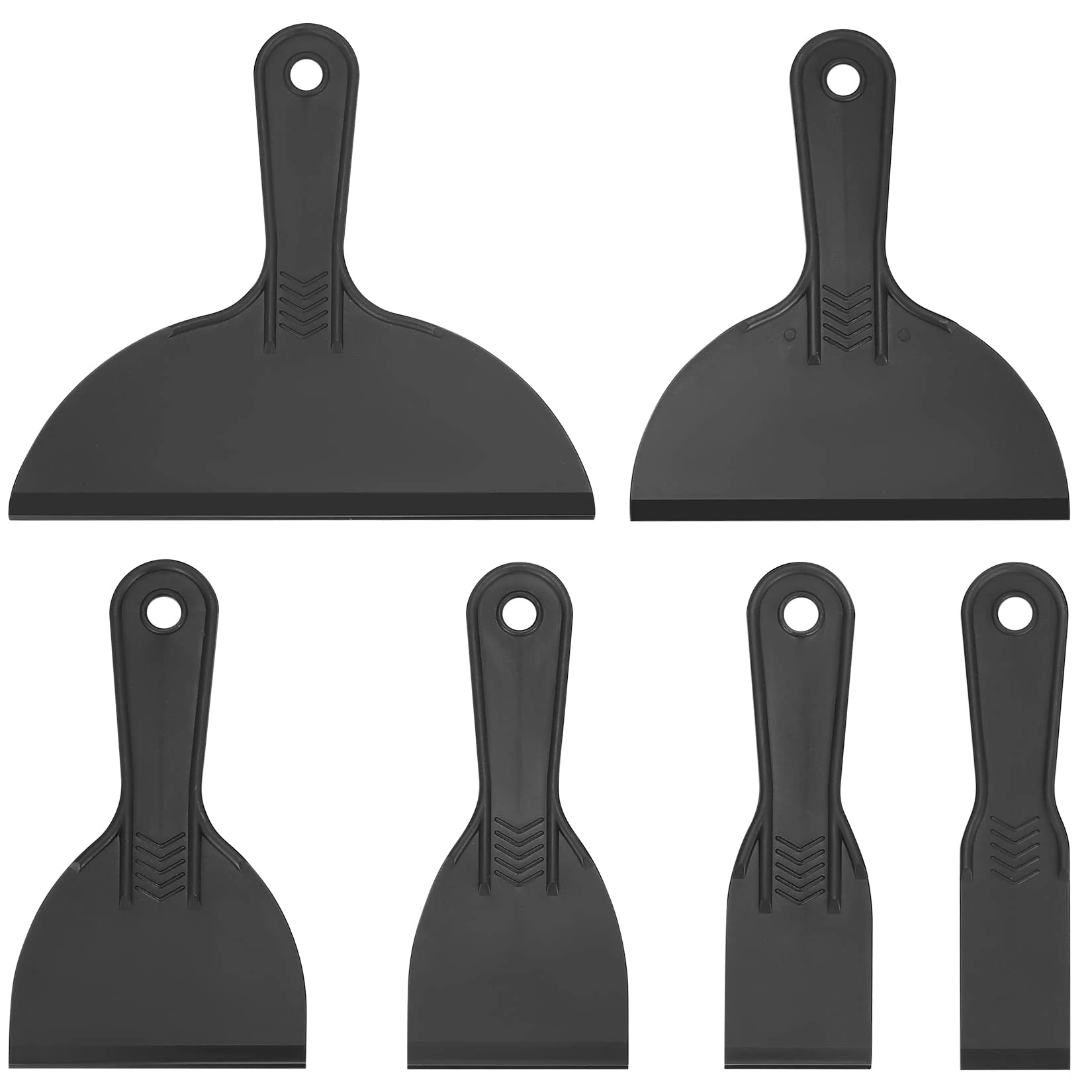 6 Pcs Plastic Putty Scrapers Set, Plastic Spatula, Paint Scrapers Tools, Putty Filler Scraper for Spackling, Patching, Decals, Wallpaper, Remover Sticker, Car Painting Scrapers (Black)