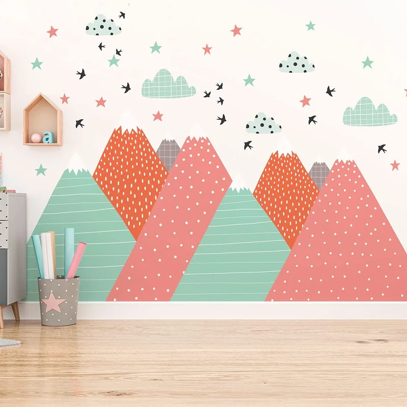 Children's Wall Stickers - Baby Room Decoration - Children's Wall Stickers - Scandinavian Mountains - Giant Wall Sticker - Indika - Height 80 x Length 120 cm